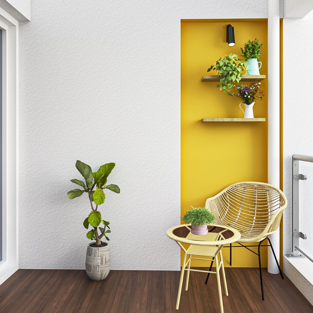 Tropical Balcony Design With Yellow Accent Wall