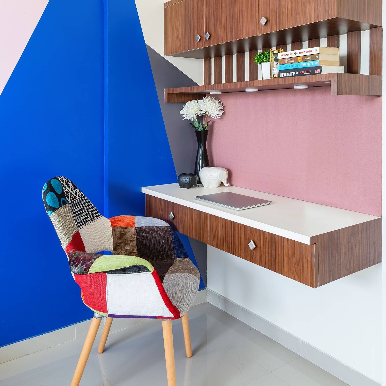 Modern Wall-Mounted Wooden Walnut Study Room Design